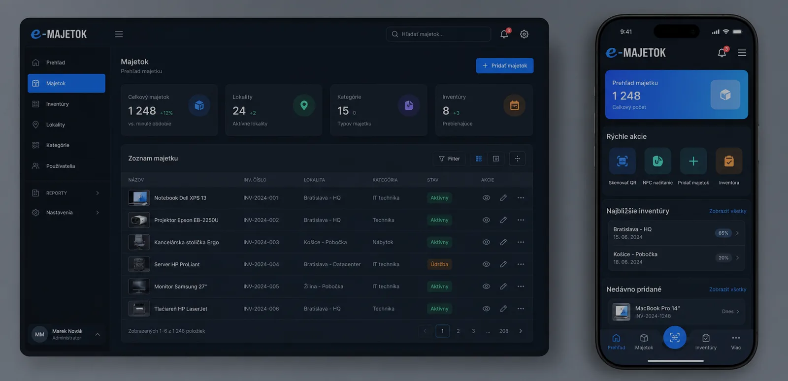 The e-MAJETOK interface on a computer and on a phone