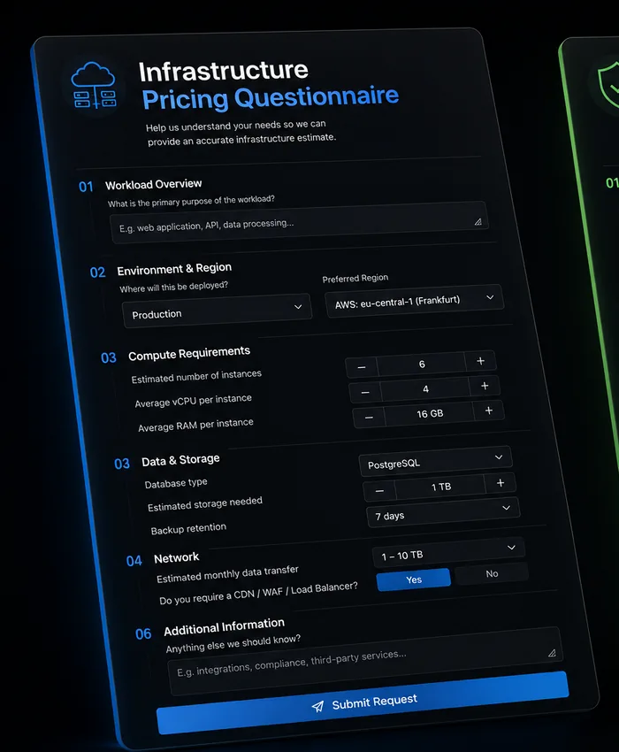 Preview of the online questionnaire used to price the service.