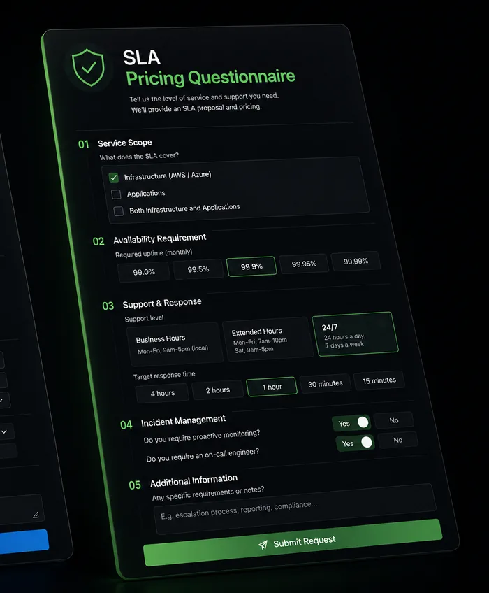 Preview of the online questionnaire used to price the service.